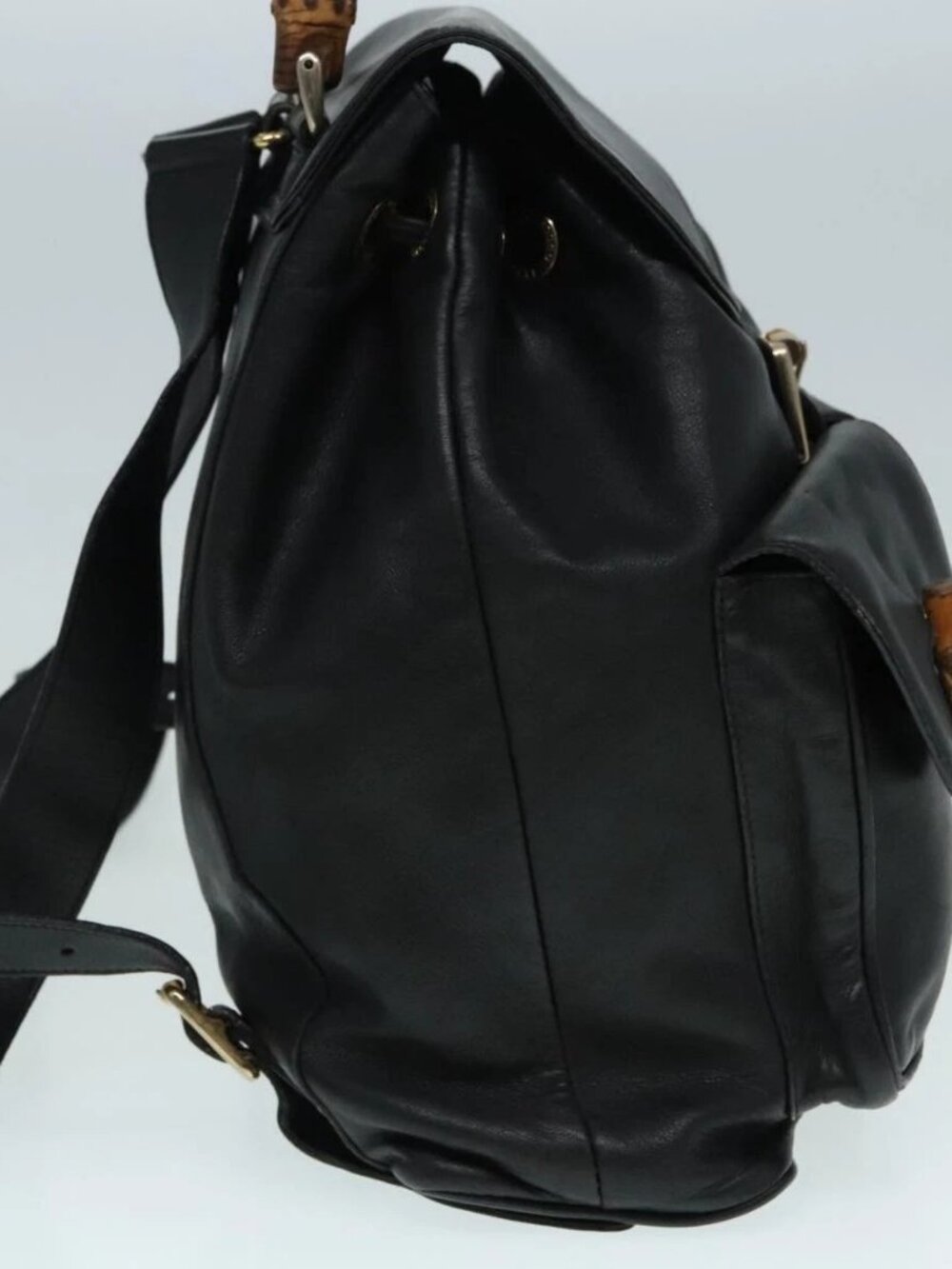 GUCCI Bamboo Backpack Leather Black Gold 008 2058 0016 Auth am6979 - Picture 7 of 16